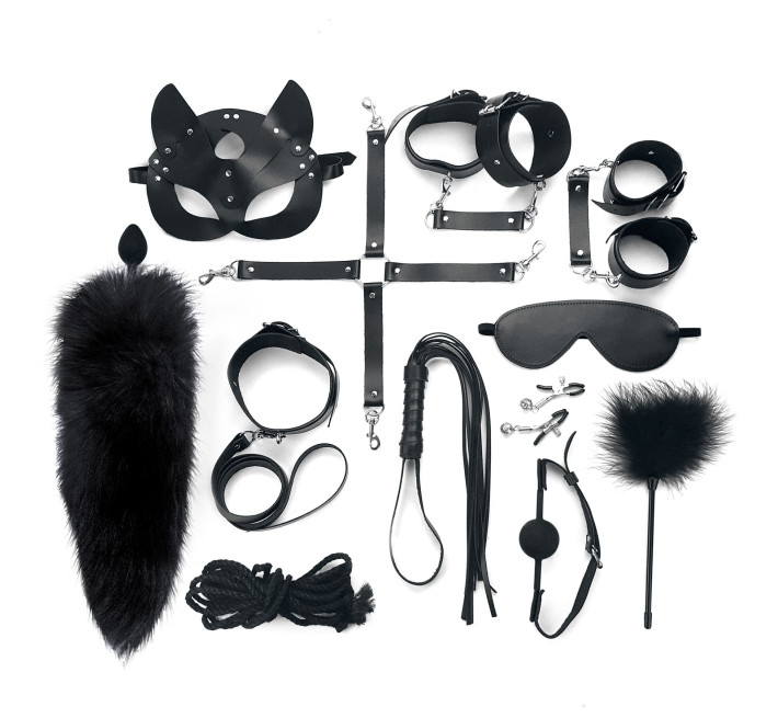 Набір BDSM Art Of Sex – Maxi BDSM Set Leather, 13 предметів, чорний, натуральна шкіра
