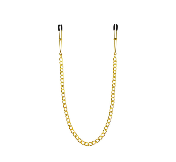 Тонкі затискачі для сосків з ланцюжком Feral Feelings - Chain Thin nipple clamps, золото/чорний