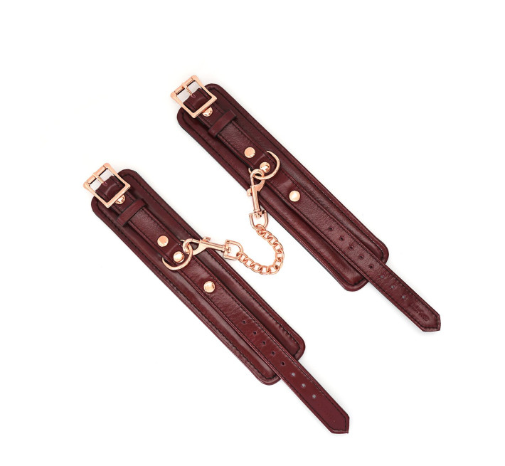 Шкіряні наручники Liebe Seele Wine Red Wrist Cuffs, знімний ланцюжок-кріплення