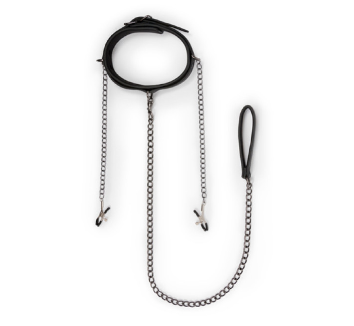 Ошейник с зажимами на соски EasyToys, черный