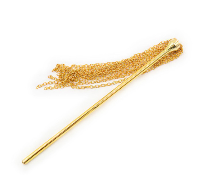 Флогер з пензликом на ланцюжку DS Fetish Golden Metal 23 см