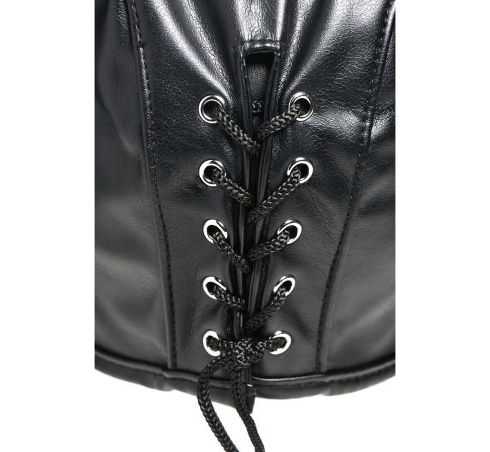 Маска з рогами Master Series: Dungeon Demon Bondage Mask with Horns, чорна