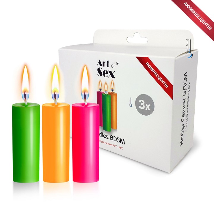 Набор восковых свечей Art of Sex S 10 см (3 шт), низкотемпературные, люминисцентные