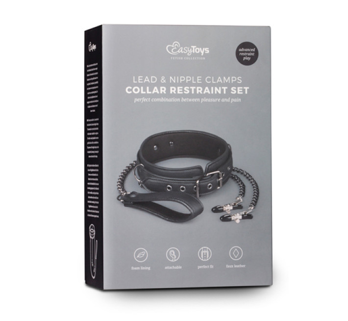 Ошейник с зажимами на соски EasyToys, черный