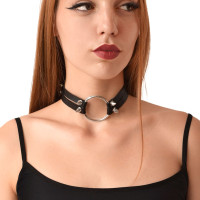 Чокер із металевим кільцем та шипами з натуральної шкіри Art of Sex - Ruby, колір Чорний Чокер із металевим кільцем та шипами з натуральної шкіри Art of Sex - Ruby, колір Чорний