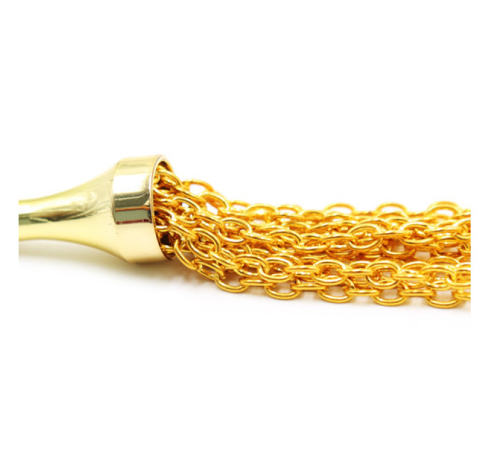 Флогер з пензликом на ланцюжку DS Fetish Golden Metal 23 см