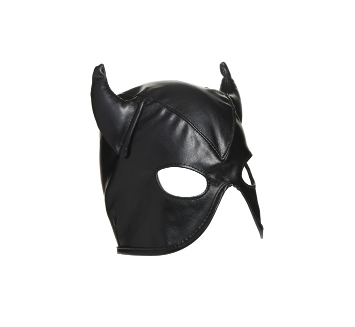 Маска з рогами Master Series: Dungeon Demon Bondage Mask with Horns, чорна