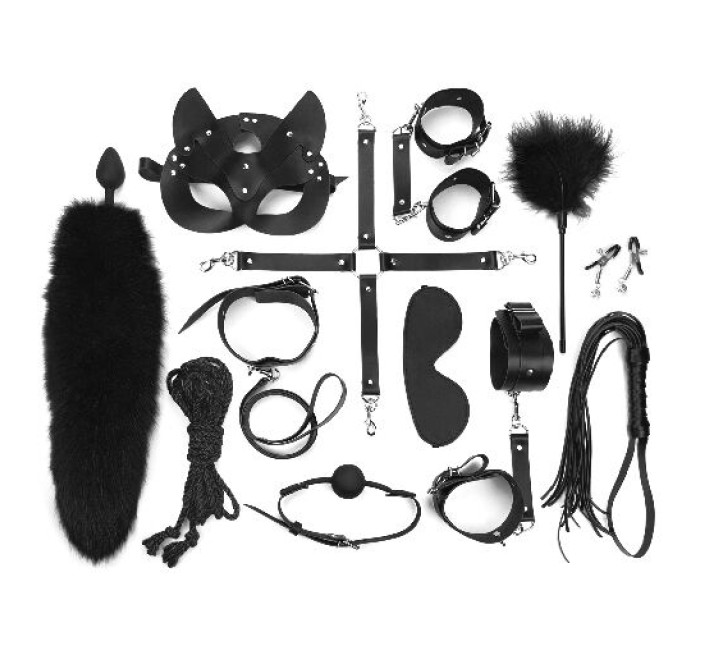 Набір BDSM Art Of Sex – Maxi BDSM Set Leather, 13 предметів, чорний, натуральна шкіра