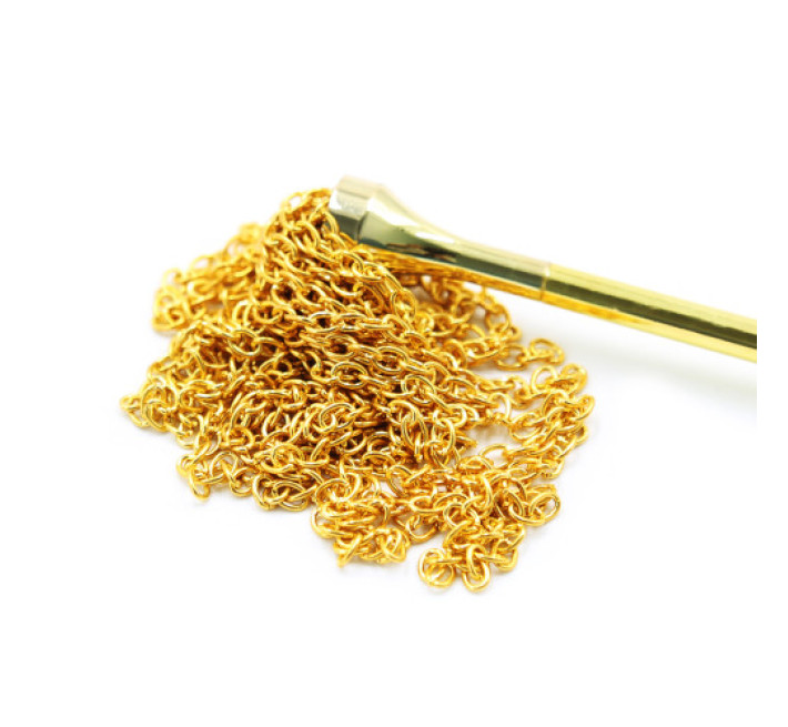 Флогер з пензликом на ланцюжку DS Fetish Golden Metal 23 см