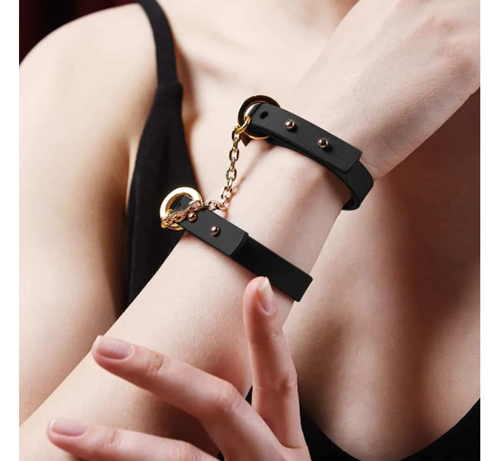 Браслет-наручники UPKO італійська шкіра, чорний