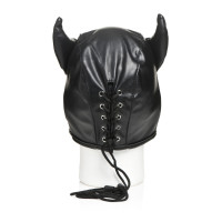 Маска з рогами Master Series: Dungeon Demon Bondage Mask with Horns, чорна