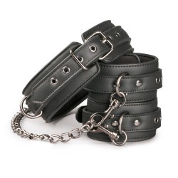 Нашийник з поножами EasyToys Leather Collar With Anklecuff чорний