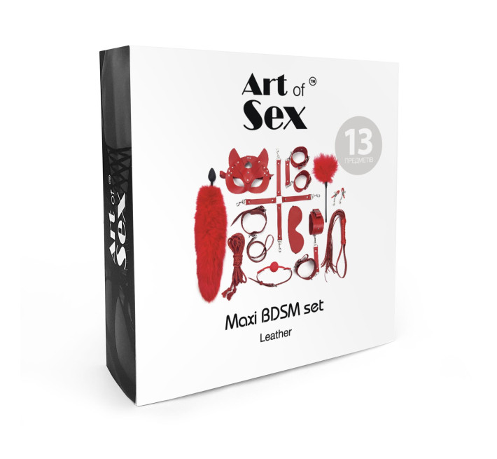 Набір BDSM Art Of Sex – Maxi BDSM Set Leather, 13 предметів, чорний, натуральна шкіра