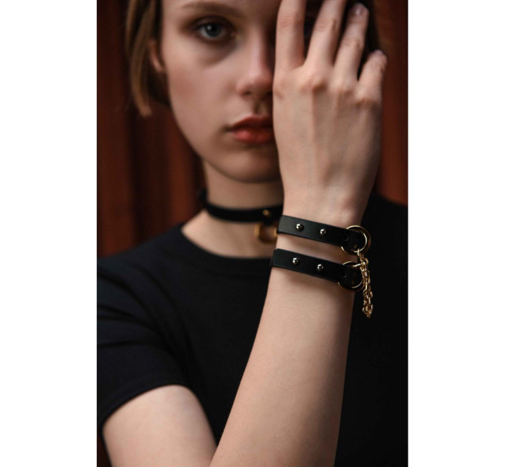 Браслет-наручники UPKO італійська шкіра, чорний