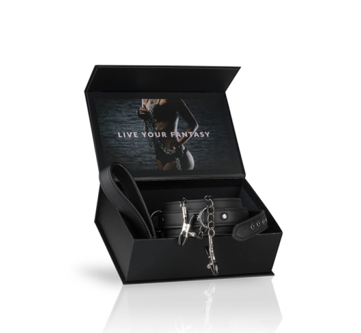 Ошейник с зажимами на соски EasyToys, черный