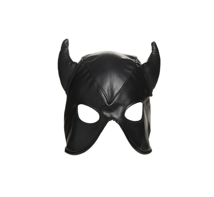 Маска з рогами Master Series: Dungeon Demon Bondage Mask with Horns, чорна