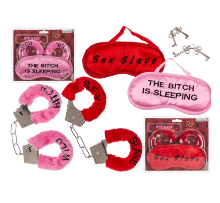 Плюшевые наручники и маска для глаз OOTB Wild Bitch Pink