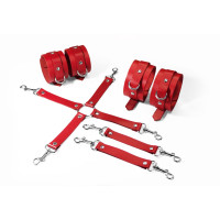 Набор для БДСМ 3 в 1 Feral Feelings BDSM Kit 3 Red, наручники, поножи, крестовина