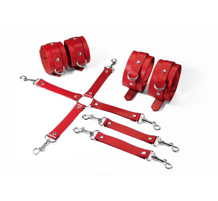 Набор для БДСМ 3 в 1 Feral Feelings BDSM Kit 3 Red, наручники, поножи, крестовина