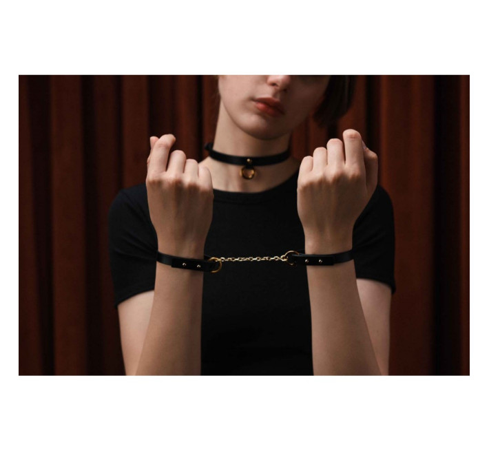 Браслет-наручники UPKO італійська шкіра, чорний