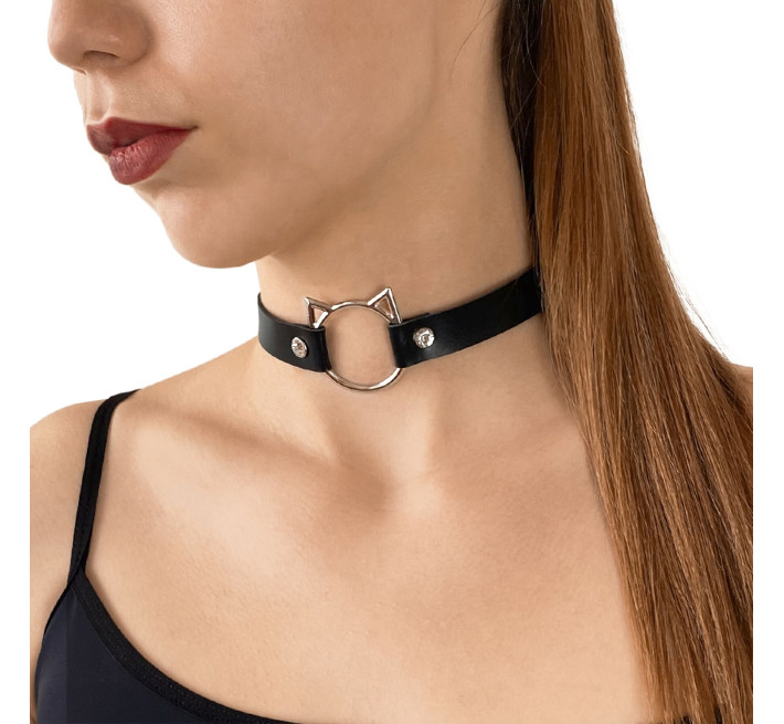 Чокер на шею Кошка Art of Sex - Kiti из натуральной кожи, цвет Черный