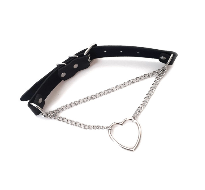 Чокер на шию Серце Art of Sex - Paris, з натуральної шкіри, колір Чорний