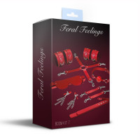 Набір Feral Feelings BDSM Kit 7 Red, наручники, поножі, конектор, маска, падл, кляп, затискачі Набір Feral Feelings BDSM Kit 7 Red, наручники, поножі, конектор, маска, падл, кляп, затискачі