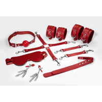 Набір Feral Feelings BDSM Kit 7 Red, наручники, поножі, конектор, маска, падл, кляп, затискачі Набір Feral Feelings BDSM Kit 7 Red, наручники, поножі, конектор, маска, падл, кляп, затискачі