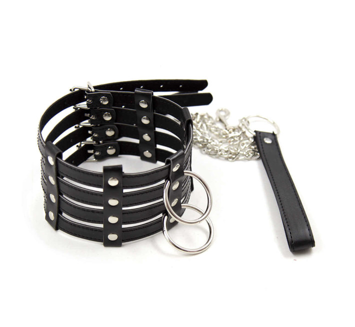Нашийник з ланцюжком DS Fetish Collar with chain leash black