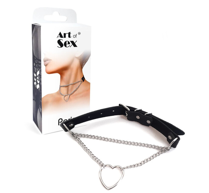 Чокер на шию Серце Art of Sex - Paris, з натуральної шкіри, колір Чорний