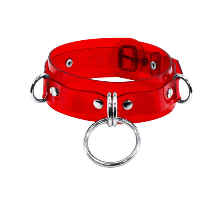 Ошейник для фиксации Feral Feelings - D-Rings Red Trasparent