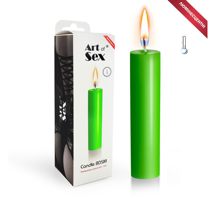 Свеча восковая Art of Sex size M 15 см низкотемпературная, люминесцентная Зеленая