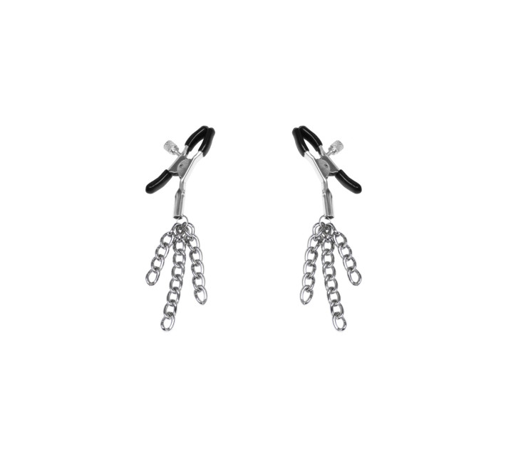 Затискачі для сосків з пензликами Feral Feelings - Nipple clamps Tassels, срібло/чорний