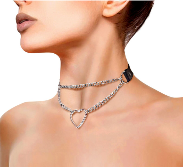 Чокер на шию Серце Art of Sex - Paris, з натуральної шкіри, колір Чорний