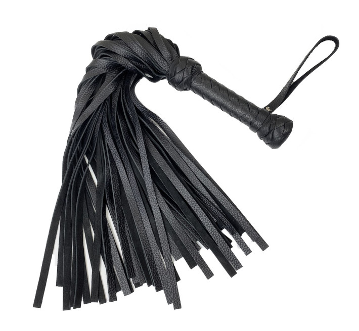 Черный флоггер классический Art of Sex натуральная кожа, 50 хвостов, по 50см, рукоятка 20см