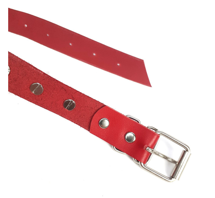 Чокер сердце с большими шипами, из натуральной кожи Art of Sex - Crystal, цвет Красный