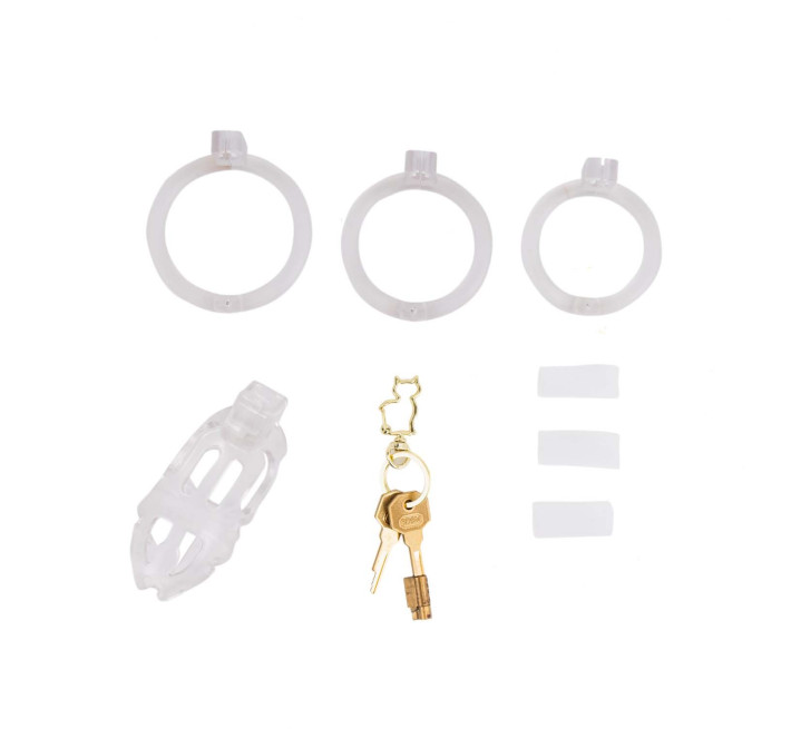 Клетка для пениса LOCKINK SEVANDA Plastic Penis Chastity Cage, прозрачная, 3 кольца разных размеров