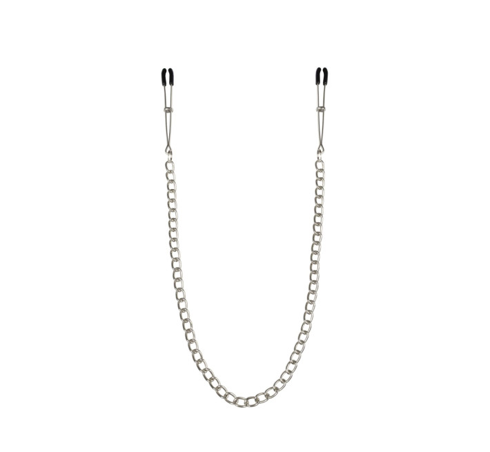 Тонкі затискачі для сосків з ланцюжком Feral Feelings - Chain Thin nipple clamps, срібло/чорний