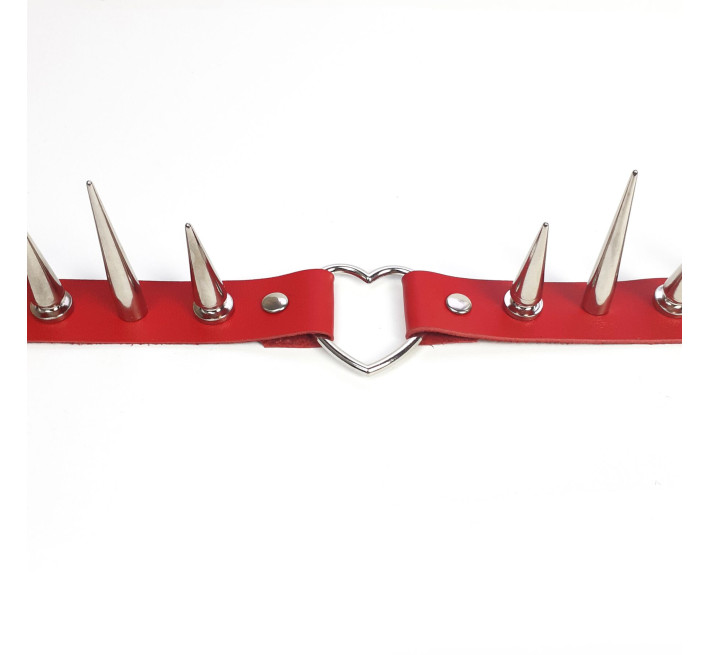 Чокер сердце с большими шипами, из натуральной кожи Art of Sex - Crystal, цвет Красный