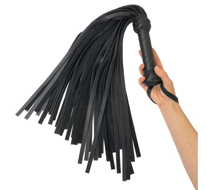 Черный флоггер классический Art of Sex натуральная кожа, 50 хвостов, по 50см, рукоятка 20см