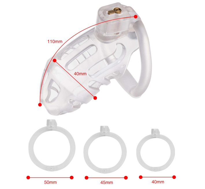 Клетка для пениса LOCKINK SEVANDA Plastic Penis Chastity Cage, прозрачная, 3 кольца разных размеров