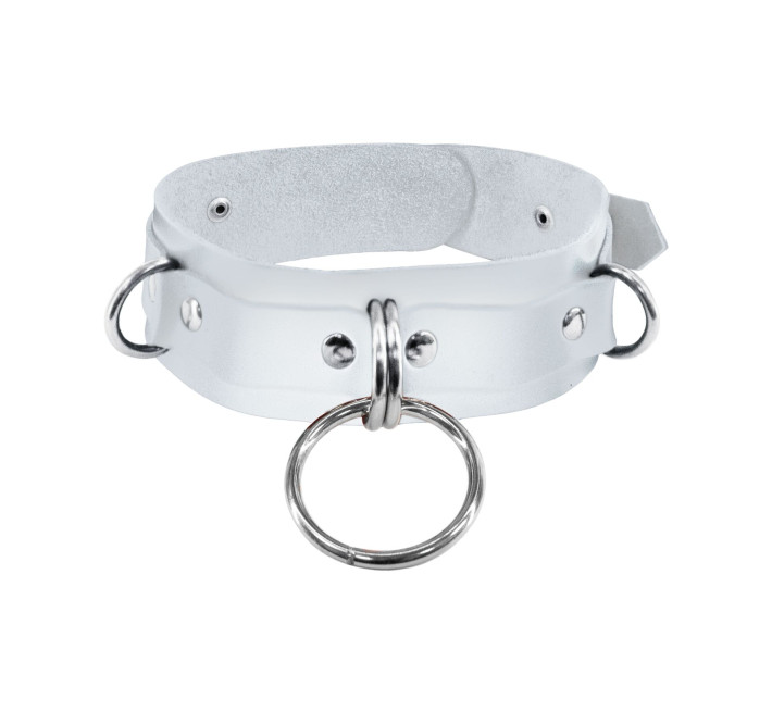 Нашийник для фіксації з натуральної шкіри Feral Feelings - D-Rings White