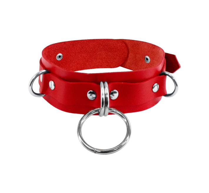 Нашийник для фіксації з натуральної шкіри Feral Feelings - D-Rings Red