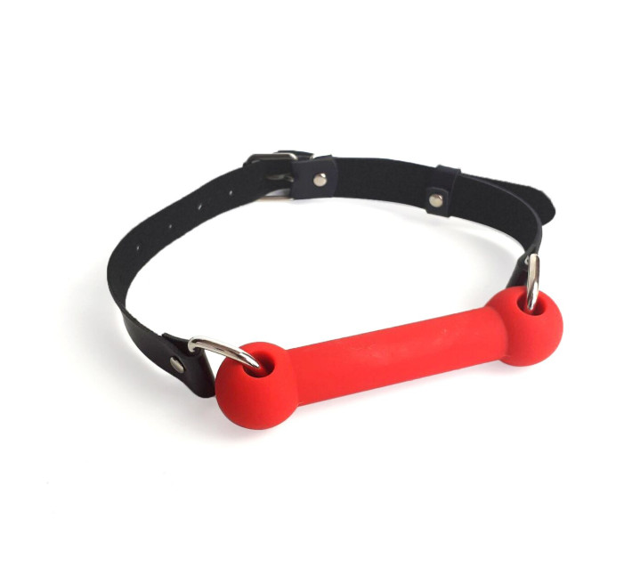 Кляп-палиця на ременях Art of Sex – Gag Stick Silicon, червоний, натуральна шкіра