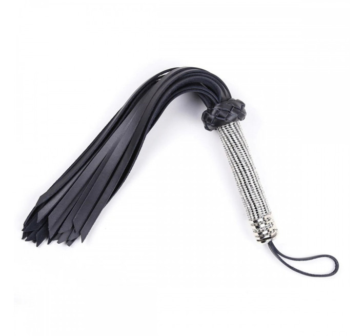 Флогер екошкіра DS Fetish, ручка зі стразами, чорний, 46 см