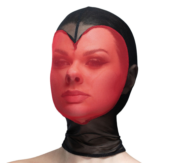 Маска серце сітка із повністю закритим обличчям Feral Feelings - Hearts Mask Black/Red