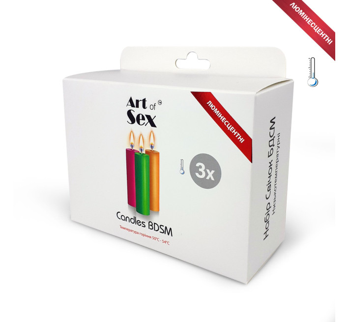 Набір свічок воскових Art of Sex S 10 см (3 шт), низькотемпературні, люмінісцентні