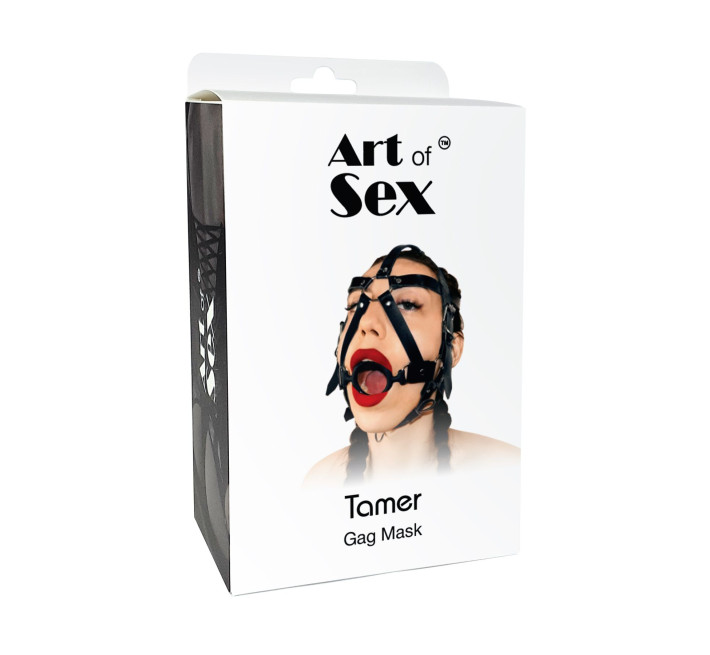 Кляп-маска с силиконовым кольцом Art of Sex - Tamer, Натуральная кожа, цвет Черный