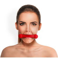Кляп-палиця на ременях Art of Sex – Gag Stick Silicon, червоний, натуральна шкіра