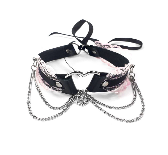 Сексуальный чокер Art of Sex - Karen из натуральной кожи, Черно-розовый